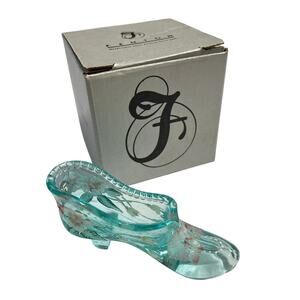 Vintage Fenton Glass Slipper Shoe Hand Painted Floral Design Aqua Collectible